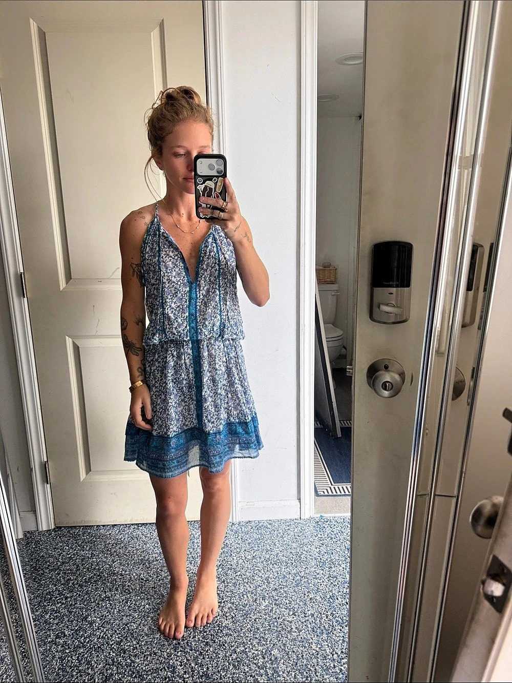 Poupette st Barth Mini Dress in Blue & White Size Small Like New